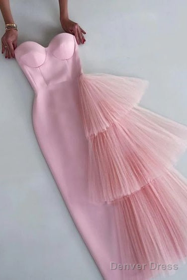 Simple Sheath Sweetheart Pink Long Prom Dresses Main image