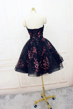 Simple Short Black Tulle Party Dresses With Floral, Lovely Short Prom Dresses
