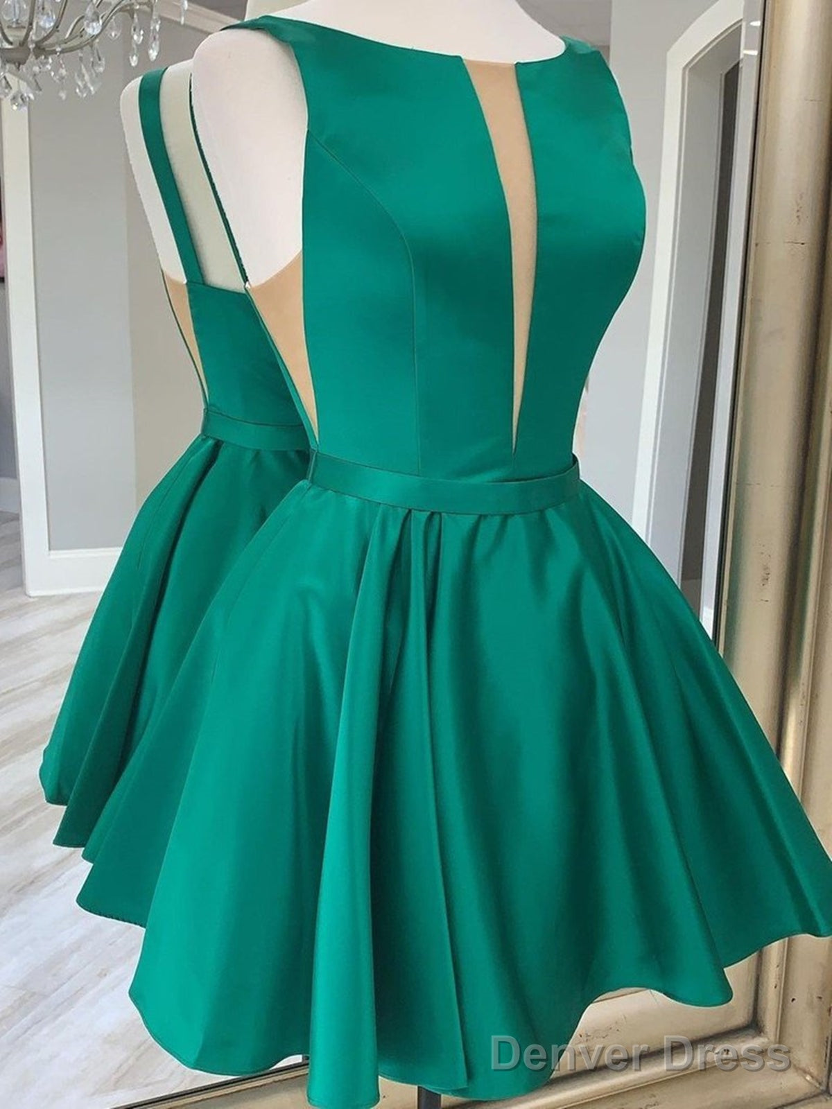 Simple Short Blue Green Mini Satin Prom Dress, Short Blue Green Prom Homecoming Dresses Secondary image