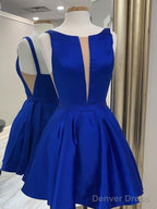 Simple Short Blue Green Mini Satin Prom Dress, Short Blue Green Prom Homecoming Dresses