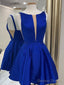 Simple Short Blue Green Mini Satin Prom Dress, Short Blue Green Prom Homecoming Dresses