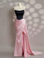 Simple Slit Pleated Mermaid Satin Sweep Train Pink Long Prom Dresses