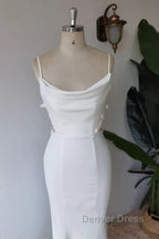 Simple Spaghetti Straps Satin Mermaid Ivory Wedding Dresses Bridal Gowns