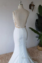 Simple Spaghetti Straps Satin Mermaid Ivory Wedding Dresses Bridal Gowns