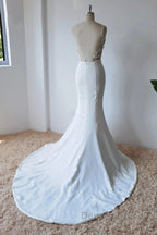Simple Spaghetti Straps Satin Mermaid Ivory Wedding Dresses Bridal Gown
