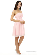 Simple Strapless Chiffon Sweetheart Short Pink Homecoming Dresses