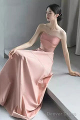 Simple Strapless Pink Long Prom Dress