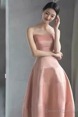 Simple Strapless Pink Long Prom Dress