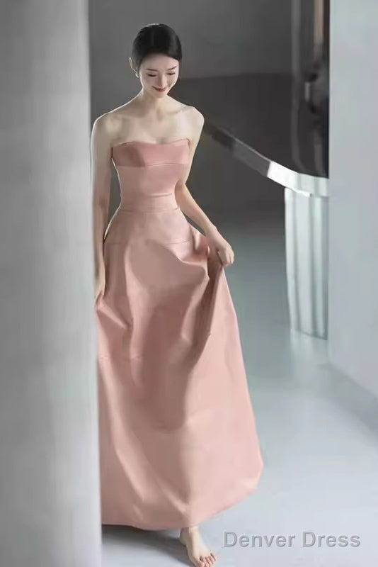 Simple Strapless Pink Long Prom Dress Main image