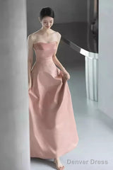 Simple Strapless Pink Long Prom Dress