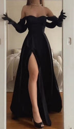 Simple Strapless Wedding Guest Dress Black Slit Prom Dresses Birthday Outfits