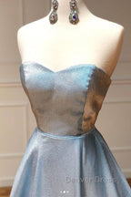 Simple sweetheart blue long prom Dress blue long Prom Dresses