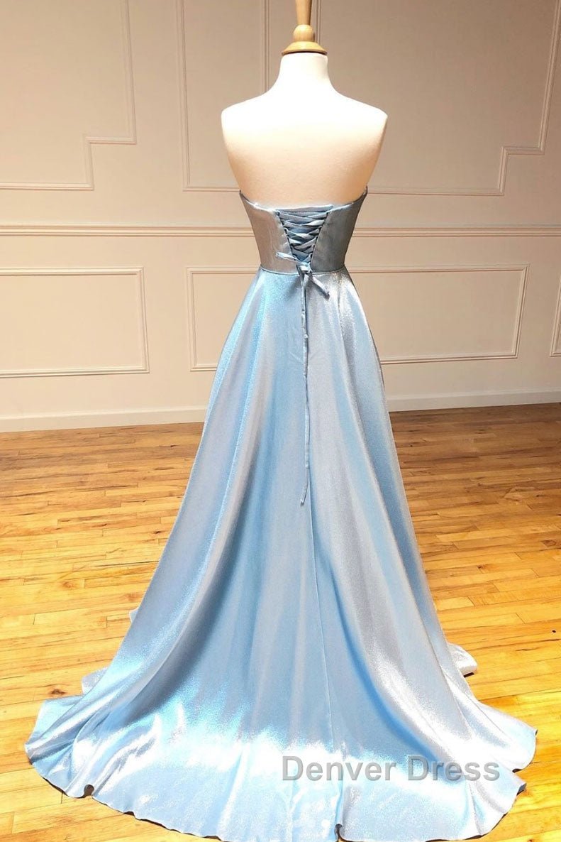 Simple sweetheart blue long prom Dress blue long Prom Dresses