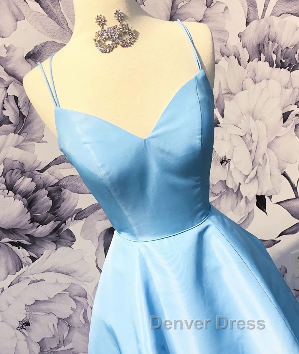 Simple sweetheart blue satin long prom Dress, blue Prom Dresses Secondary image
