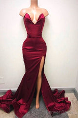 Simple Sweetheart Burgundy Evening Dress, Burgundy Prom Dress