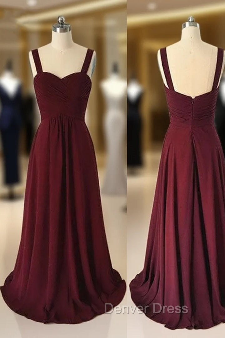 Simple Sweetheart Burgundy Long Prom Dresses, Burgundy Evening Dresses