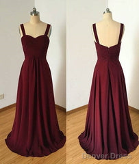Simple Sweetheart Burgundy Long Prom Dress, Burgundy Evening Dress
