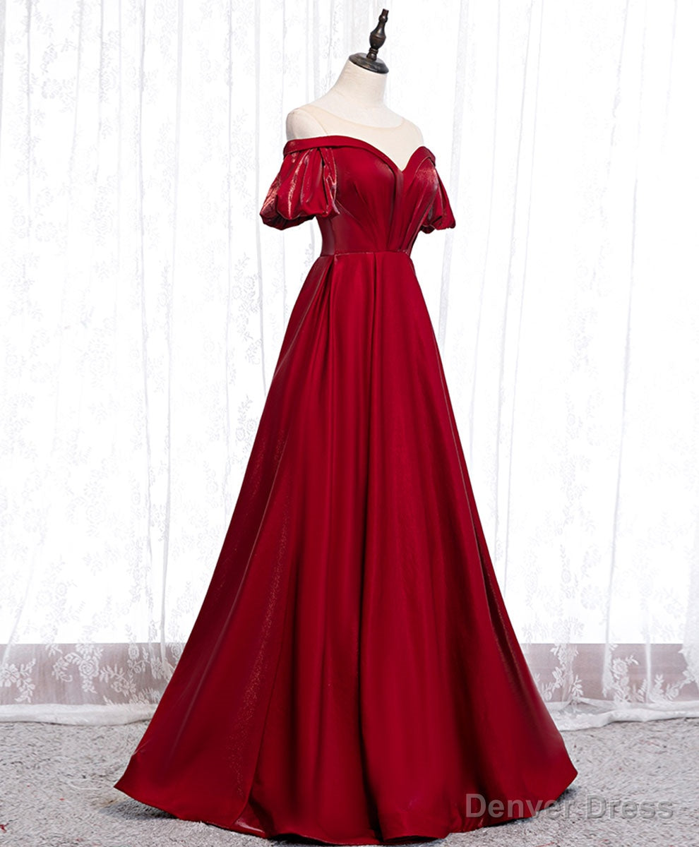 Simple Sweetheart Burgundy Satin Long Prom Dress, Burgundy Formal Graduation Dress Main image