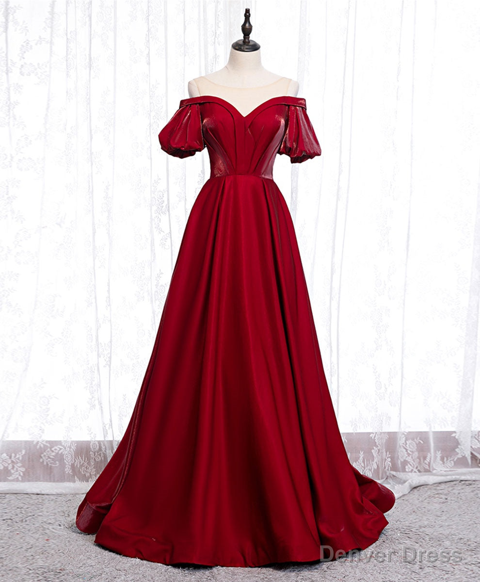 Simple Sweetheart Burgundy Satin Long Prom Dress, Burgundy Formal Graduation Dress Secondary image
