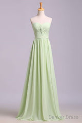 Simple Sweetheart Chiffon Prom Dress Long Pleated Sleeveless Bridesmaid Dresses