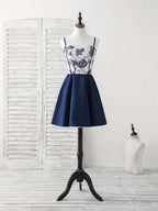 Simple Sweetheart Dark Blue Short Prom Dress Blue Homecoming Dresses