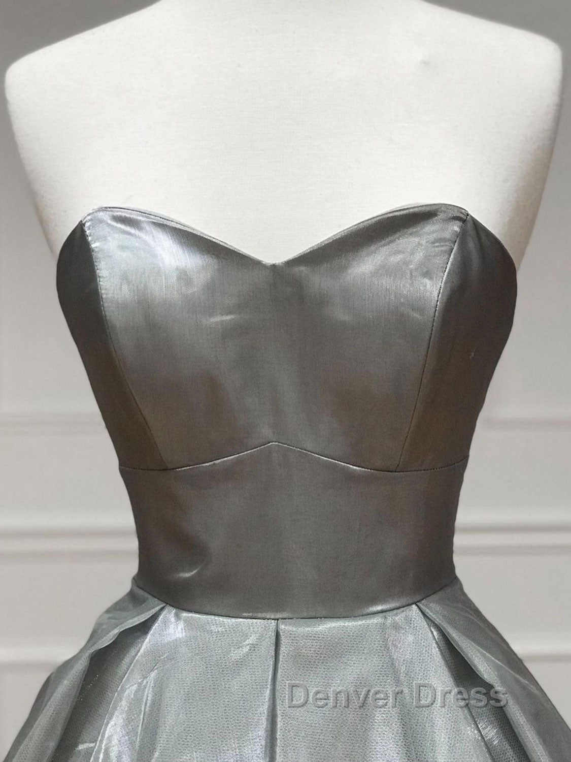 Simple sweetheart neck gray satin long prom Dress gray Prom Dresses Secondary image