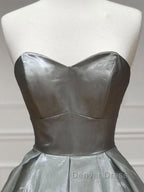 Simple sweetheart neck gray satin long prom Dress gray Prom Dresses