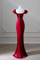 Simple Sweetheart Neck Satin Burgundy Long Prom Dress, Burgundy Long Formal Dress