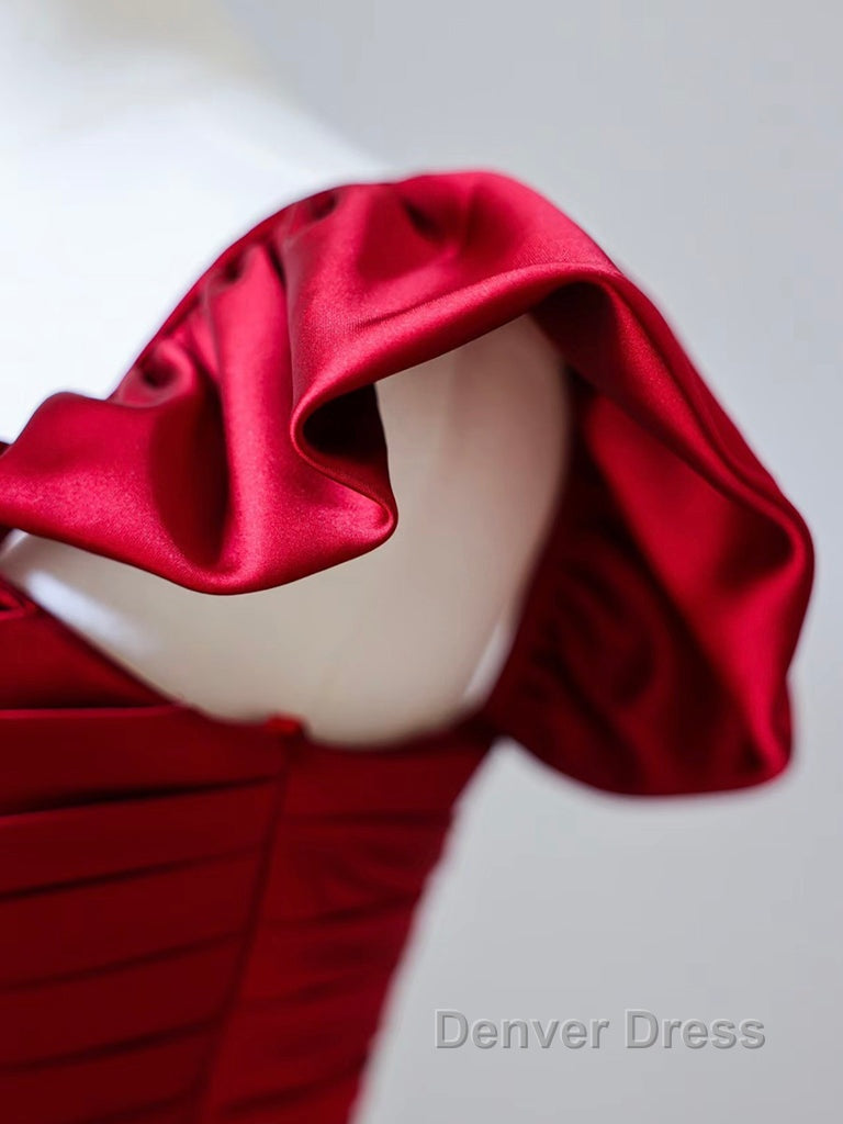 Simple Sweetheart Neck Satin Burgundy Long Prom Dresses, Burgundy Long Formal Dresses