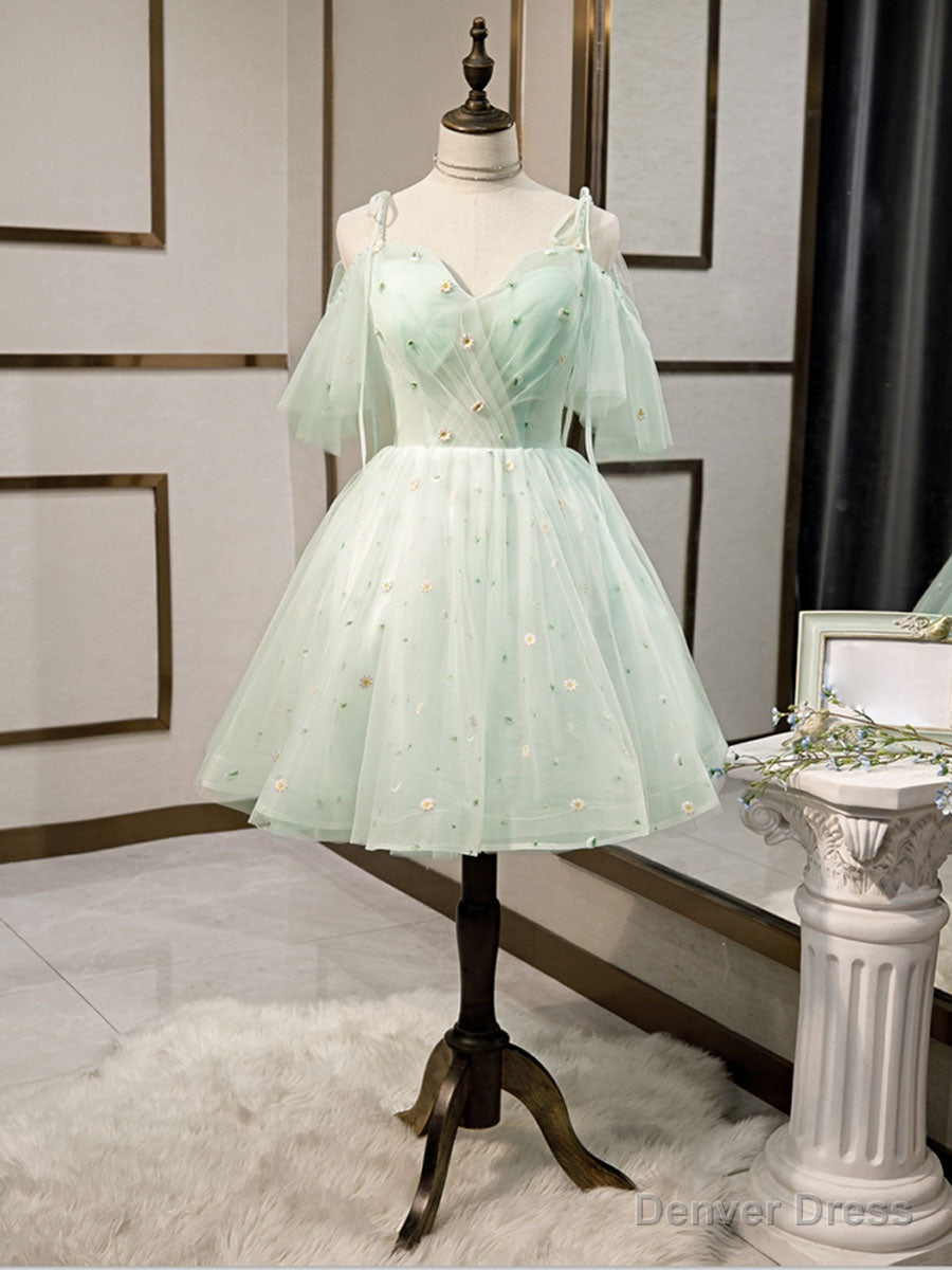 Simple Sweetheart Neck Tulle Short Prom Dresses, Puffy Green Homecoming Dresses Secondary image