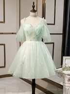 Simple Sweetheart Neck Tulle Short Prom Dress, Puffy Green Homecoming Dresses