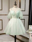 Simple Sweetheart Neck Tulle Short Prom Dress, Puffy Green Homecoming Dresses