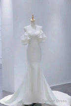 Simple Sweetheart Ruffles Mermid Satin Wedding Dress