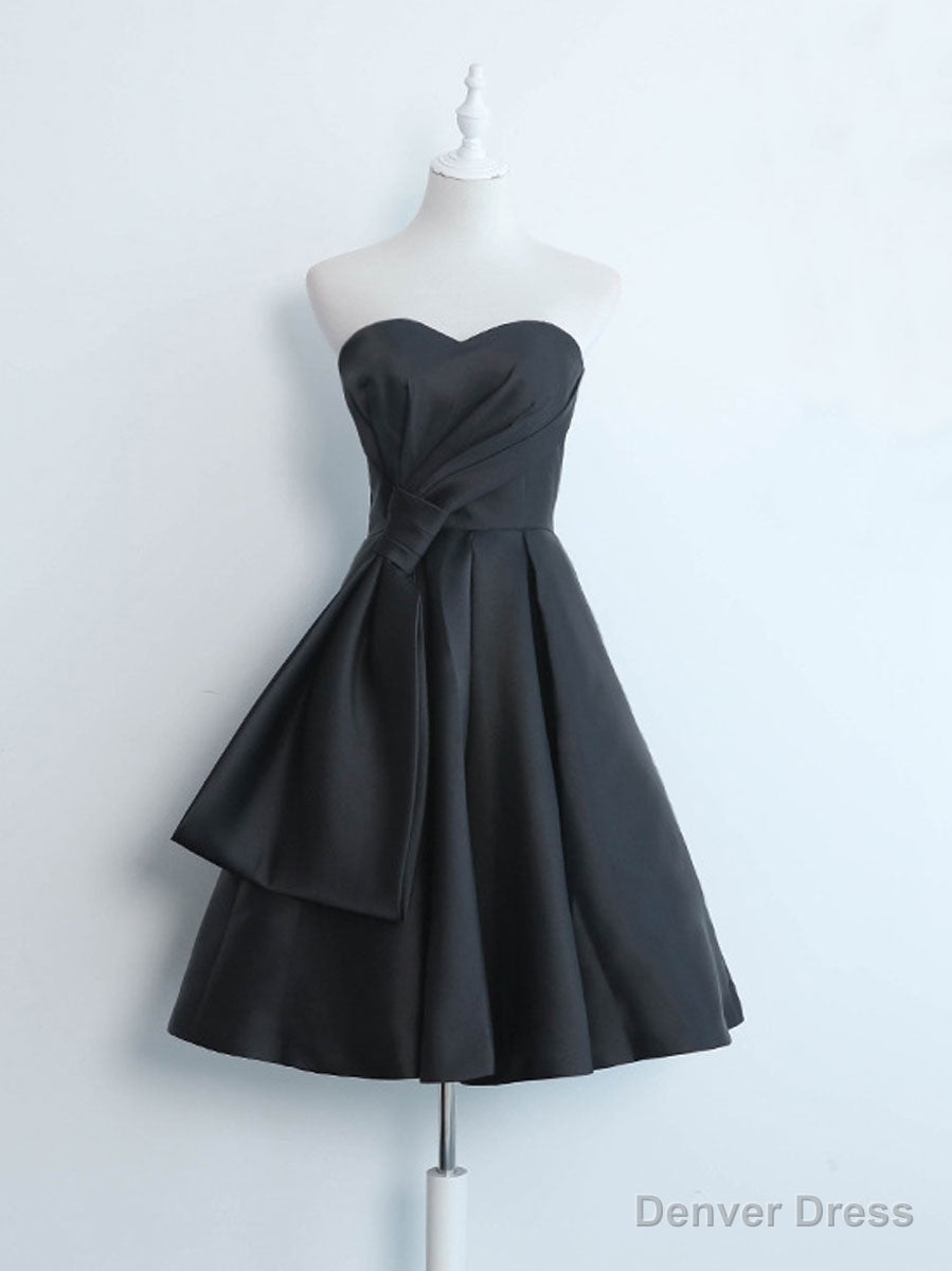 Simple Sweetheart Satin Short Black Prom Dress, Black Homecoming Dresses Main image