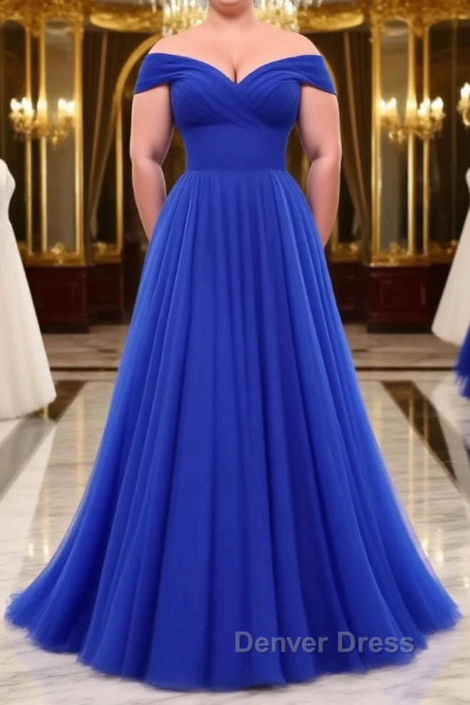 Simple sweetheart tulle blue long prom Dress, blue Prom Dresses