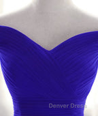 Simple sweetheart tulle blue long prom Dress, blue Prom Dresses