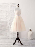 Simple Sweetheart Tulle Short Prom Dress Champagne Bridesmaid Dress