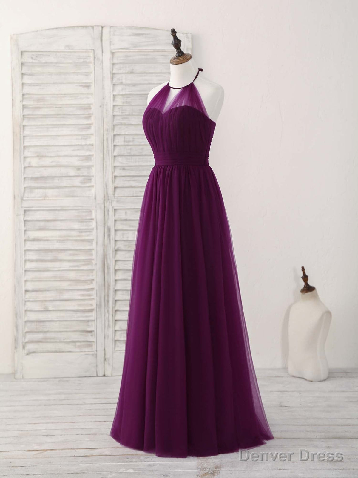 Simple Tulle A Line Purple Long Prom Dress, Bridesmaid Dresses Main image