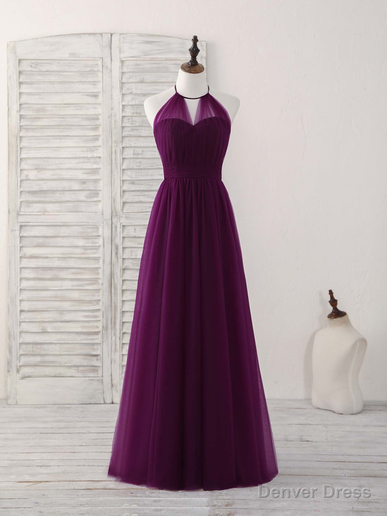 Simple Tulle A Line Purple Long Prom Dress, Bridesmaid Dresses Secondary image