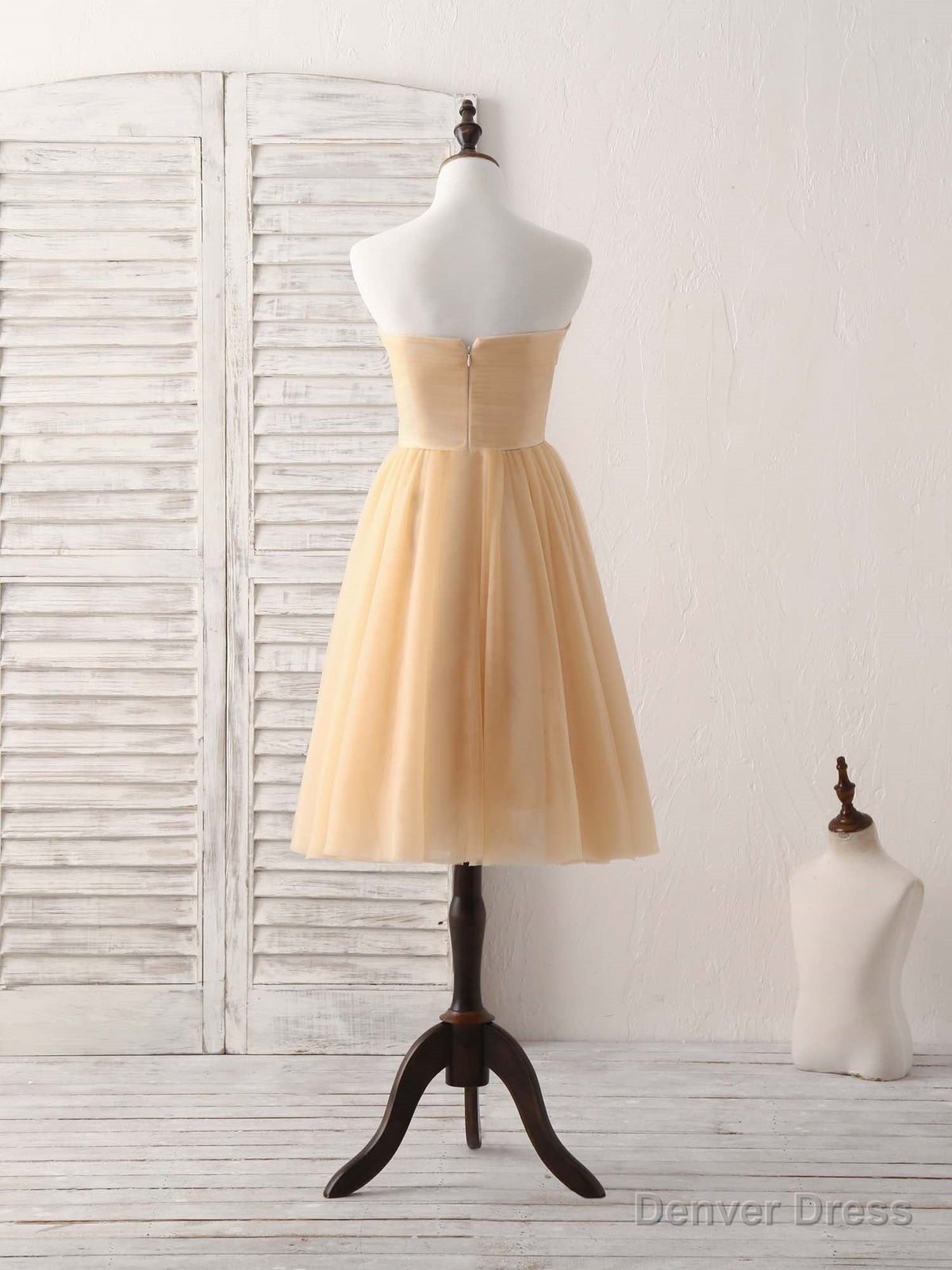 Simple Tulle Champagne Short Prom Dress Tulle Bridesmaid Dresses