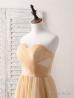 Simple Tulle Champagne Short Prom Dress Tulle Bridesmaid Dress