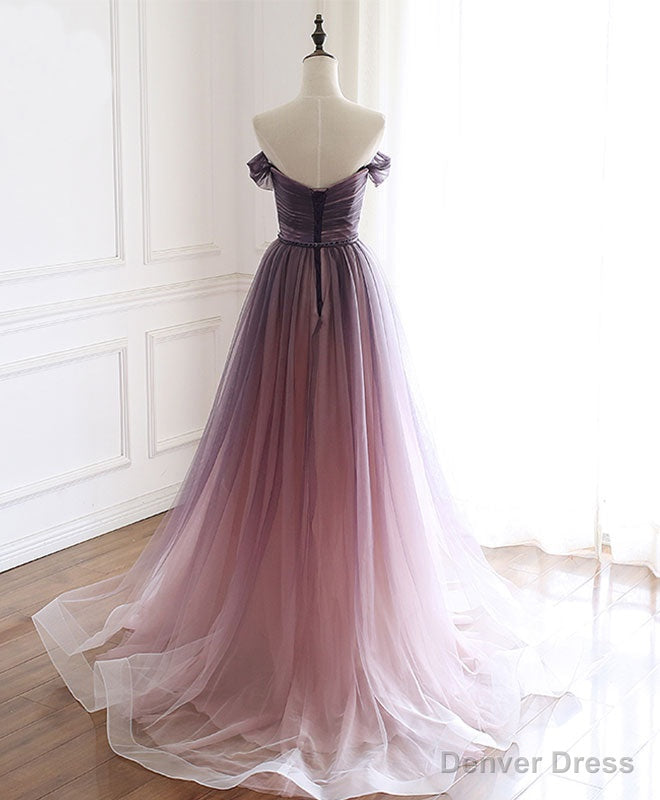 Simple Tulle Off Shoulder Long Prom Dress, Tulle Formal Dress