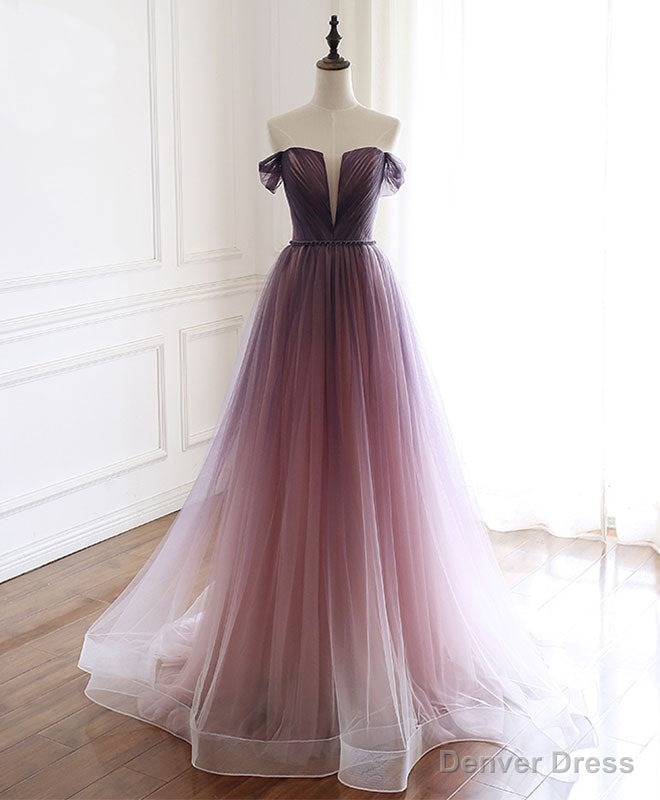 Simple Tulle Off Shoulder Long Prom Dress, Tulle Formal Dress Secondary image