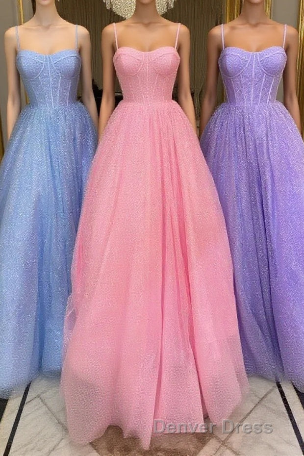 Simple tulle sequin long prom Dresses, tulle formal Dresses