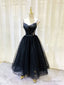 Simple Tulle Tea Length Black Prom Dress, Black Homecoming Dresses