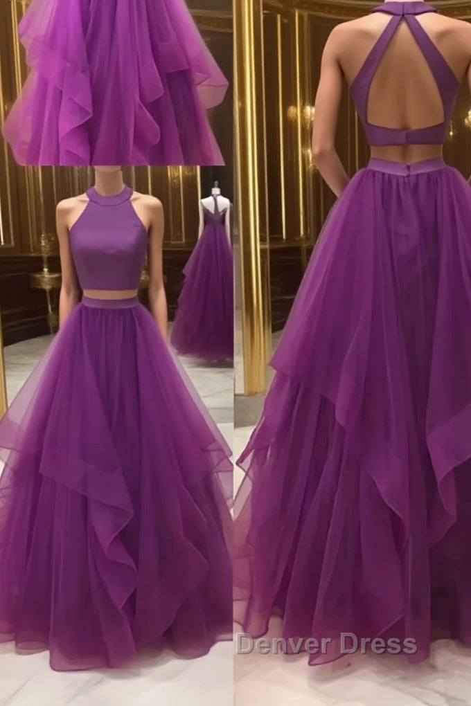 Simple two pieces tulle long prom Dress, tulle Prom Dresses Main image