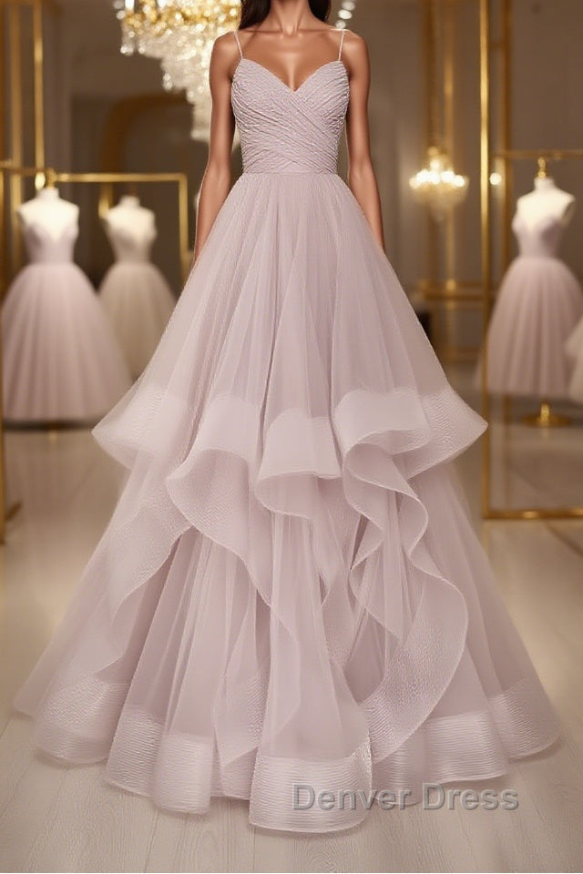 Simple v neck A Line tulle long prom Dress sweet 16 Dresses Main image