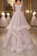 Simple v neck A Line tulle long prom Dress sweet 16 Dresses