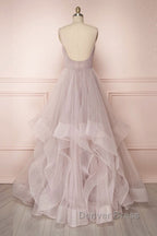 Simple v neck A Line tulle long prom Dress sweet 16 Dresses