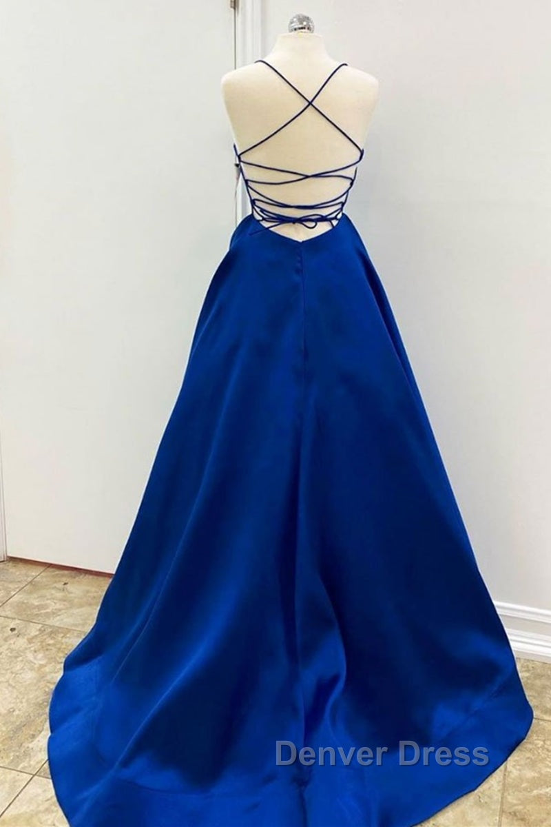 Simple V Neck Backless Royal Blue Satin Long Prom Dress, Royal Blue Backless Prom Dress, Royal Blue Prom Dresses, Ball Gowns Secondary image
